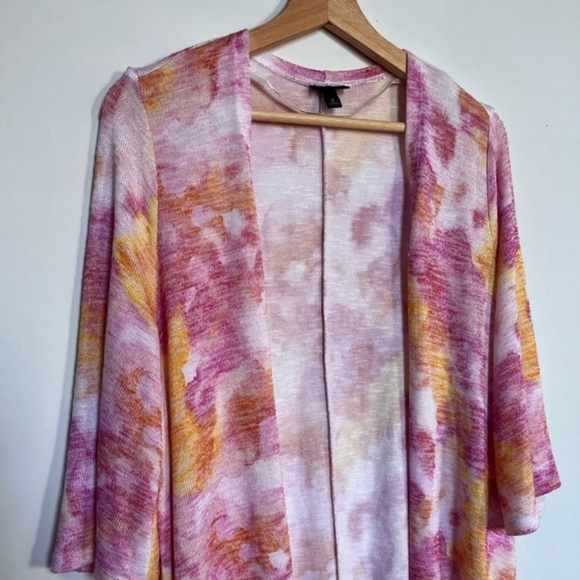 Torrid Multi Watercolor Pink, Orange Hacci Kimono 3/4 Sleve Size 0 (L/120) - Picture 5 of 11